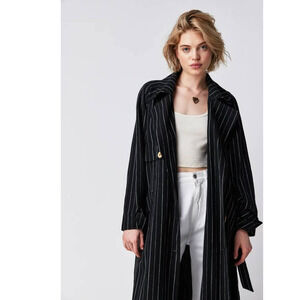 New Free People Melia Mac Trench Style Coat WTF $228 SMALL Blue Striped